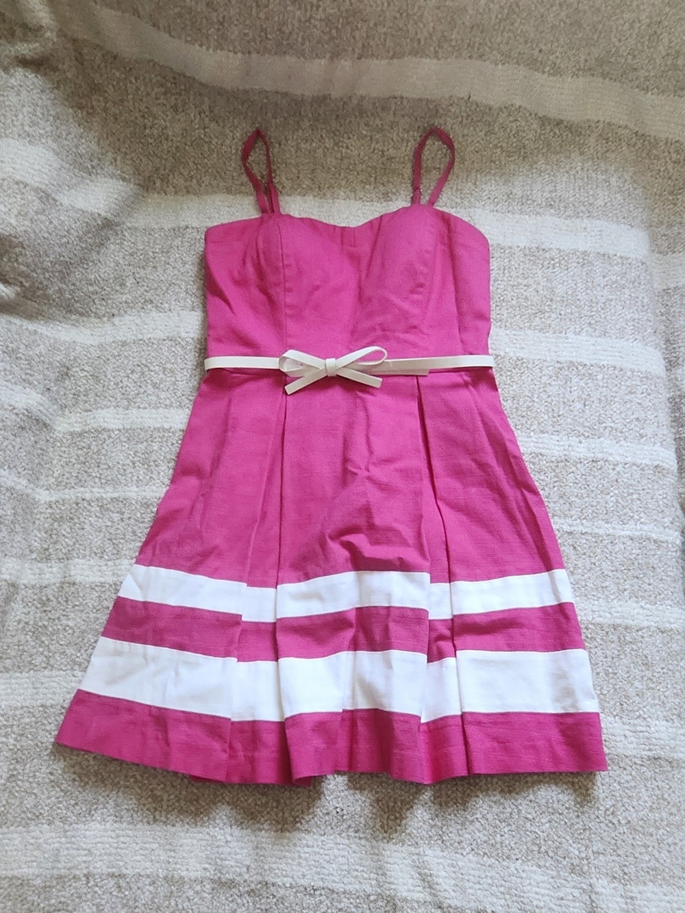 Guess Hot Pink Striped Sleeveless Dress with White Bow